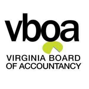 Virginia Board of Accountancy black and green logo on the Pro Tax & Accounting Why you need a CPA page