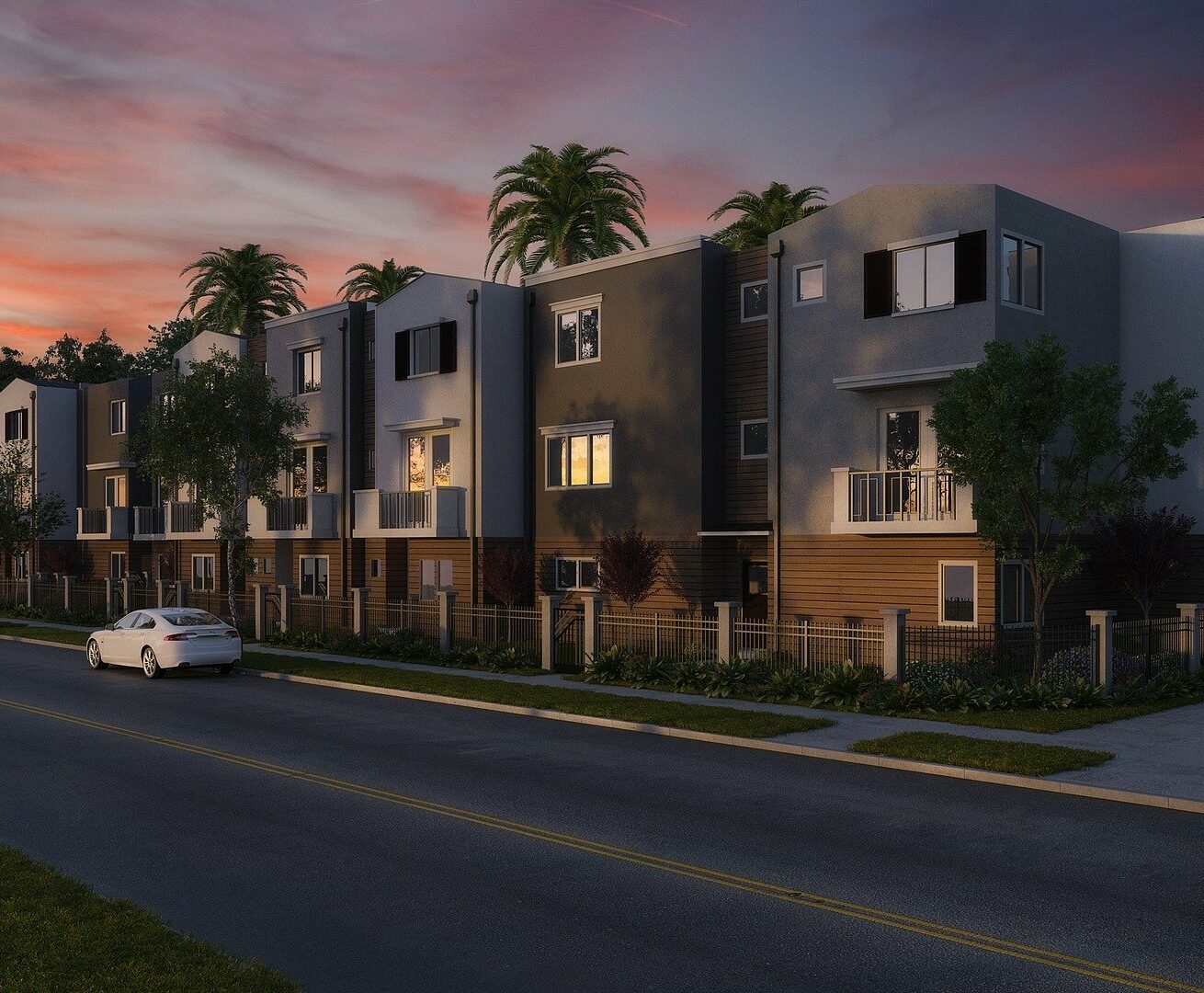 Apartment building with a car parked outside on the street and palm trees representing why not to invest an IRA in real estate