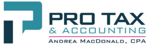 New Pro Tax & Accounting vertical logo in blue, teal and raspberry